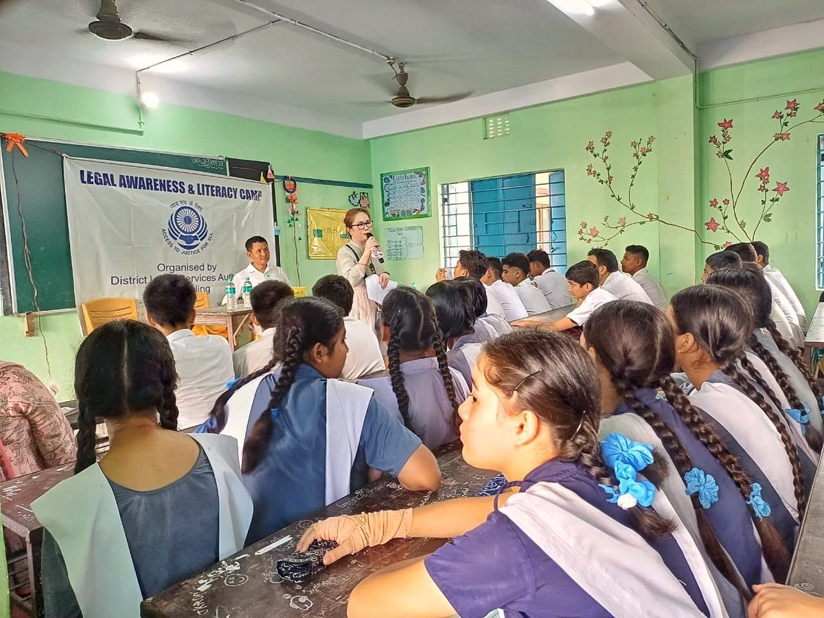 Students attending an awareness session in a classroom