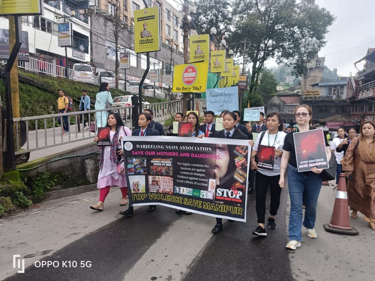 A street awareness march with banners