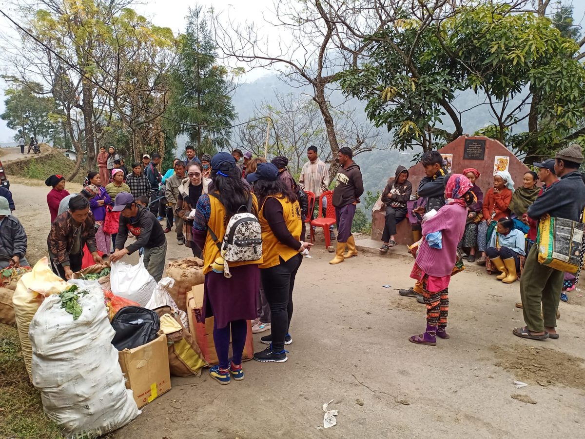 Relief goods being distributed to a community
